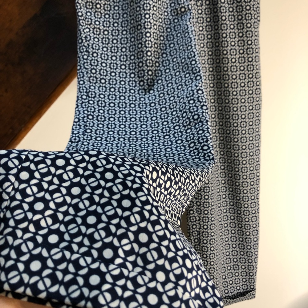 J Crew Blue and White Relaxed Geometric Pattern Pants